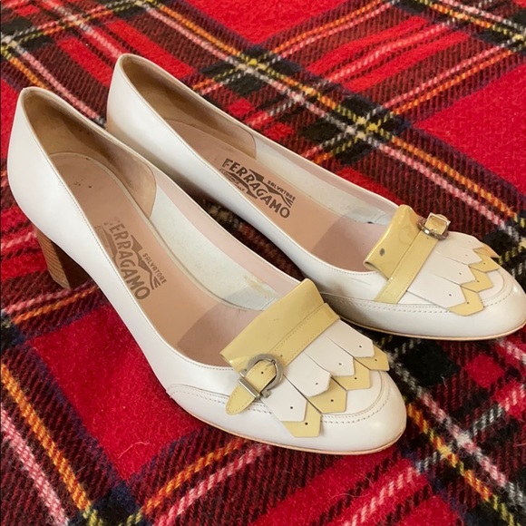 Salvatore Ferragamo White and Yellow Heels - Picture 1 of 12